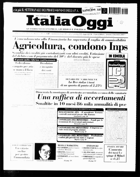 Italia oggi : quotidiano di economia finanza e politica